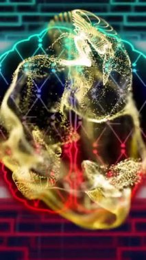 Neon şekiller üzerinde hareket eden dijital beynin animasyonu. Teknoloji, ai ve dijital arayüz kavramı dijital olarak oluşturulmuş video.