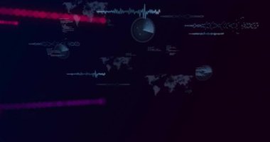 Harita ana hatları ortaya çıkıyor, dalga biçimleri ve çizgiler yayılıyor, radar dönüşleri görsel verileri genişletiyor. Teknoloji, veri, arayüz, analiz, dijital, fütüristik, görselleştirme