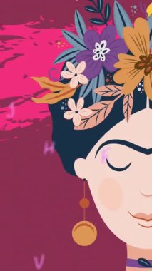 Kırmızı arkaplanlı çiçek ve kadın simgelerinin animasyonu. küresel iş, finans, bağlantılar ve dijital arayüz konsepti dijital olarak oluşturulmuş video.