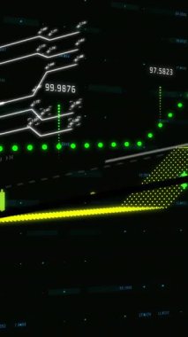Siyah arka planda finansal veri işleme animasyonu. Dijital olarak oluşturulan küresel finansman, bilgisayar, iş ve dijital arayüz kavramı.