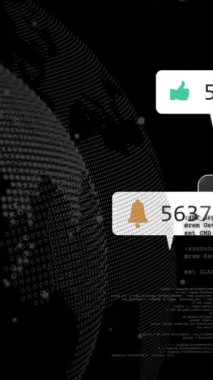 Dijital simgelerin okulda ikili kodlarla dünyanın dört bir yanında yüzmesi. Teknoloji, yenilik, eğitim, küresel, ağ oluşturma, gelecek