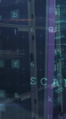 Bilgisayar sunucu odasındaki çeşitli profil taramalarının, verilerin ve güvenlik uyarılarının animasyonu. Veri, güvenlik, profil, ağ, dijital arayüz ve küresel iletişim, dijital olarak oluşturulmuş video.