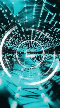 Ai veri işlemesinin animasyonu ve bağlantı ağı üzerindeki simgeler. Küresel yapay zeka, bulut hesaplama ve veri işleme kavramı dijital olarak oluşturulmuş video.