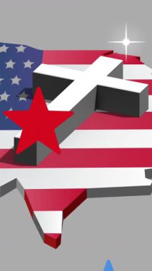 Amerika Birleşik Devletleri bayraklarıyla çapraz yıldız animasyonu. Amerikan bağımsızlığı, gelenek ve kutlama konsepti dijital olarak oluşturulmuş video.