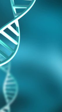 Yeşil arkaplanda fotokopi uzayıyla dönen DNA iplikçiklerinin animasyonu. Küresel bilim, araştırma ve veri işleme kavramı dijital olarak oluşturulmuş video.