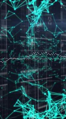 Siyah arkaplan üzerindeki bağlantı ağının animasyonu. Dijital olarak oluşturulmuş küresel bağlantılar, veri işleme ve dijital arayüz kavramı.