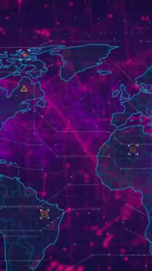 Donanma arka planında moleküllerin animasyonu, veri işleme ve dünya haritası. Veri işleme ve teknoloji konsepti dijital olarak oluşturulmuş video.