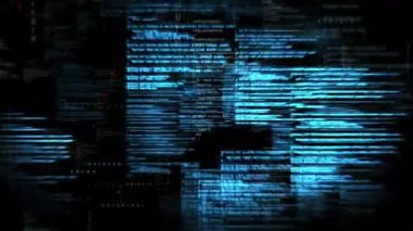 Siyah arkaplanda parlayan mavi kod çubukları veri akışındaki arızaları başlatıyor. Fütürist, teknoloji, dijital, arayüz, soyut, siber, yenilik