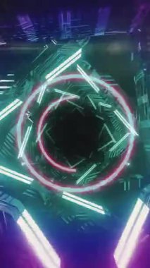 Dönen ışıklar üzerinde yeşil neon dairesel tarayıcının animasyonu. Ağ, veri, dijital arayüz, bağlantı, işlem ve iletişim, dijital olarak oluşturulmuş video.