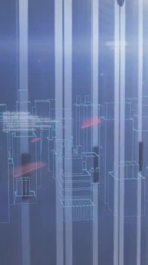 Sunucu odasındaki veri işleme ve dijital şehrin animasyonu. Küresel teknoloji, bilgisayar ve dijital arayüz kavramı dijital olarak oluşturulmuş video.