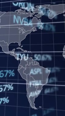 Donanma arkaplanındaki dünya haritasında finansal verilerin ve grafiğin animasyonu. Küresel finans, ekonomi ve teknoloji kavramı dijital olarak üretilen video.