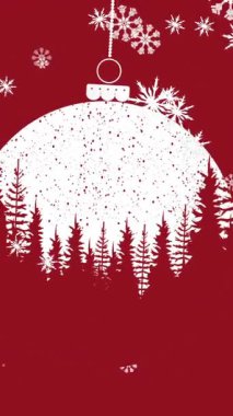 Kırmızı ve beyaz renkli Noel animasyonu, beyaz süsleme ve kırmızı zemine yağan kar. Noel kutlaması konsepti dijital olarak oluşturulmuş görüntü.