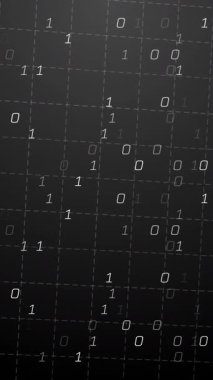 Finansal veri işleme ve siyah arkaplan üzerinde ikili kodlama animasyonu. Küresel iş, finans, dijital arayüz, hesaplama ve veri işleme kavramı dijital olarak oluşturulmuş video.