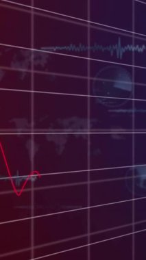 Karanlık arka planda istatistik ve veri işleme animasyonu. Küresel finans, iş, bağlantılar, hesaplama ve veri işleme kavramı dijital olarak oluşturulmuş video.