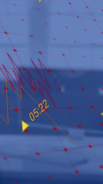 Şebeke üzerinden ofis masasına karşı veri işleme animasyonu. Bilgisayar arayüzü ve iş veri teknolojisi kavramı
