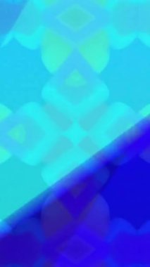 Mavi arka planda hareket eden kaleydoskopik desen animasyonu. Işık, renk ve hareket konsepti dijital olarak oluşturulmuş video.