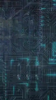 Bağlantı ağı üzerinden bilgisayar panosunun animasyonu. Teknoloji ve dijital arayüz kavramı dijital olarak oluşturuldu.