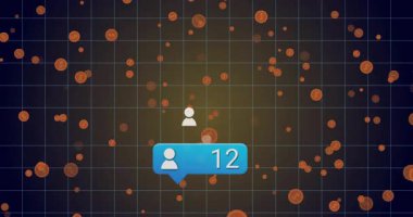 Mavi arama kabarcığı karanlık ızgarada beliriyor, kullanıcı simgesi büyümeyi görselleştirmek için artan sayıyla birlikte kayboluyor. Soyut, veri görselleştirme, fütüristik, dijital, teknoloji, analiz, büyüme