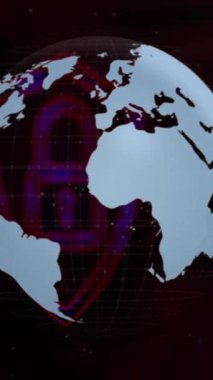 Siyah arka planda asma kilit ve küre animasyonu. küresel iş ve dijital arayüz kavramı dijital olarak oluşturulmuş video.