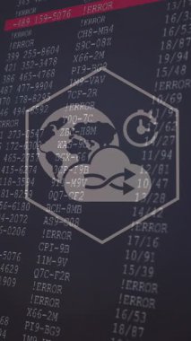 Veri işleme üzerine simgelerle bağlantı ağının animasyonu. Dijital olarak oluşturulmuş küresel bağlantılar, bilgisayar ve dijital arayüz kavramı.