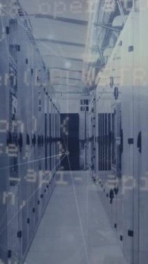 Sunucular üzerinde veri işleme animasyonu. Ağ, bağlantılar, iletişim, veri işleme ve teknoloji konsepti dijital olarak oluşturulmuş video.