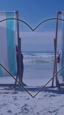 Sahilde yatan Afro-Amerikan çiftin animasyonu. eğlence, birliktelik ve refah konsepti dijital olarak oluşturulmuş video.