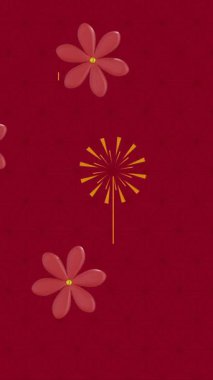 Mutlu Çin Yeni Yılı 'nın animasyonu. Kırmızı arka planda fenerler ve Çince desenler üzerine yeni yıl metni. Çin yeni yılı, şenlik, kutlama ve geleneksel konsept dijital olarak oluşturulmuş video.