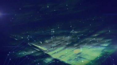 Dijital ızgaranın dışa doğru kaydırması ve ağ kubbesinin veri görselleştirmesini sağlaması. Fütürist, soyut, aydınlık, ızgara, teknoloji, yenilik, dijital