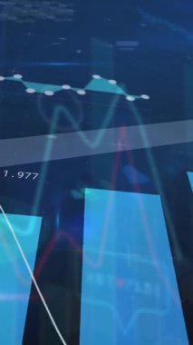 Animation of financial data processing with graph on black background. Global business, finances and digital interface concept digitally generated video.