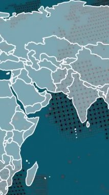 Yeşil arka plandaki dünya haritasında çeşitli verilerin animasyonu. Dijital olarak oluşturulmuş küresel ağ, iletişim, veri işleme ve teknoloji konsepti.