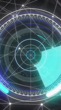 Kapsam taraması animasyonu ve siyah arkaplan bağlantıları. Dijital olarak oluşturulmuş küresel veri işleme, hesaplama ve dijital arayüz kavramı.