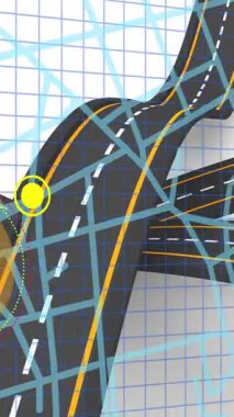 Simgelerin canlandırılması, beyaz arkaplanda kontrol ve yollar. Ulaşım, trafik, navigasyon ve teknoloji konsepti dijital olarak oluşturuldu.