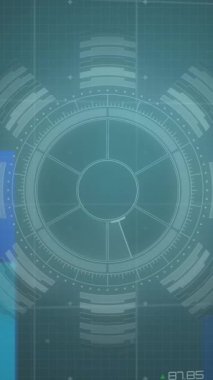 Veri işleme ve kapsam taramasının animasyonu kara arka planda dünya haritası üzerinde. Küresel teknoloji, bilgisayar ve dijital arayüz kavramı dijital olarak oluşturulmuş video.