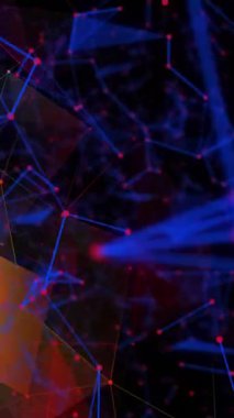 Siyah arkaplana karşı çok renkli pleksus ağlarına karşı mavi bağlantı ağının dijital animasyonu. Küresel ağ ve bağlantı kavramı