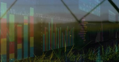 Şebeke çerçevesi açılıyor, grafikler atım hattına dönüşüyor grafik veri takip enerjisi, ortaya çıkan pilon. Soyut, veri, görselleştirme, endüstriyel, teknoloji, yenilik, açık hava