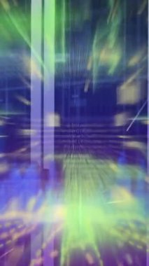 Bilgisayar sunucuları üzerinde devre kartı ve dijital veri işleme animasyonu. Dijital olarak oluşturulmuş küresel bağlantılar, hesaplama ve veri işleme kavramı.