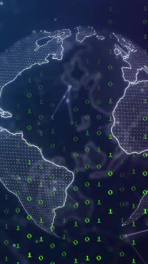 Dünya üzerinde veri işlemenin animasyonu ve kara arkaplan üzerindeki bağlantı ağı. Küresel teknoloji, çevrimiçi güvenlik, bilgisayar ve dijital arayüz kavramı dijital olarak oluşturulmuş video.