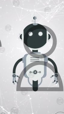 Sohbet robotu simgesi ve veri işleme animasyonu. Küresel yapay zeka, bağlantılar, ağlar, veri işleme ve dijital video arayüzü kavramı.
