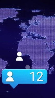 Mesaj kutusundaki numaraların ve profil simgelerinin arkaplandaki haritaya göre değiştirilmesi. Dijital olarak üretilmiş, hologram, illüstrasyon, büyüme, küresel, bilgilendirme ve teknoloji kavramı.