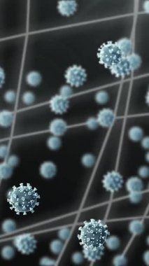 Tıbbi veri işleme üzerinde virüs hücrelerinin animasyonu. covid 19 pandemik kavramı dijital olarak oluşturulan video sırasında küresel bilim ve dijital arayüz.