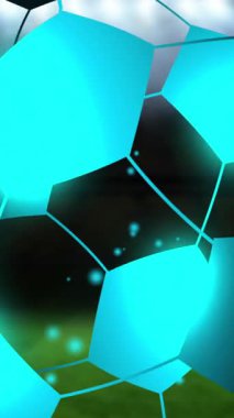 Animation of digital football over stadium. Global sport, technology and digital interface concept digitally generated video.