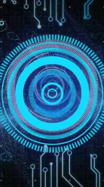 Siyah arkaplanı tarayan dijital arayüzün animasyonu. Küresel bilim, bağlantılar, veri işleme ve dijital arayüz kavramı dijital olarak oluşturulmuş video.