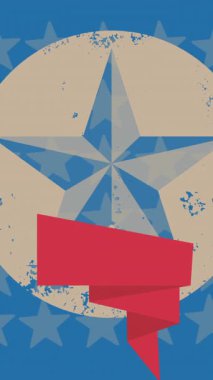 Amerikan bayrak yıldızlarının üzerinde İşçi Bayramı sembolünün animasyonu. Vatanseverlik ve kutlama konsepti dijital olarak oluşturulmuş video.