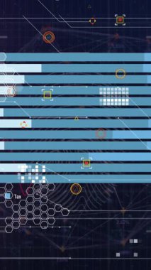 Siyah arkaplan üzerinde veri işleme animasyonu. küresel iş ve dijital arayüz kavramı dijital olarak oluşturulmuş video.