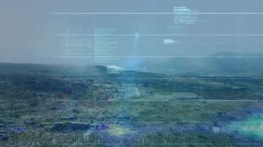 Görünürdeki HUD örtüleri, kayan günlükler ve yükselen uçurumu gösteren kamera ölçümleri grafikleri. Fütüristik, teknolojik, veri görselleştirme, arayüz, analitik, kentsel, endüstriyel