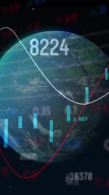 Depoda dönen ikili kodlama ikonlarıyla küresel ve bağlantı ağının animasyonu. Küresel işletme finansmanı ve dijital arayüz kavramı dijital olarak oluşturulmuş video.