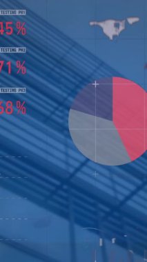 Şehir manzarası üzerinde veri işleme animasyonu. küresel iş, finans ve dijital arayüz kavramı dijital olarak oluşturulmuş video.