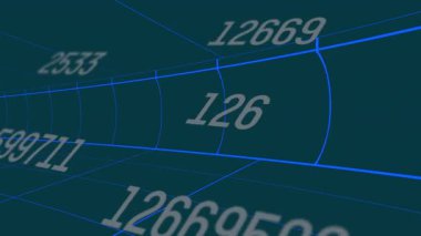 Kamera 3 boyutlu tünelde ilerlemeye başlıyor, merkez basamaklar güncelleniyor, sürükleniyor, veri akışını gösteriyor. Gelecek, teknoloji, dijital, soyut, siber, hareket, görselleştirme