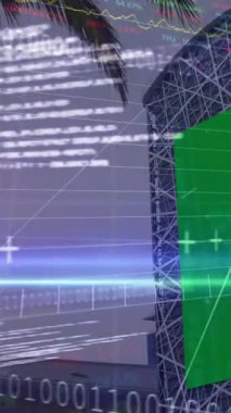 Kırmızı, mavi ve yeşil saatli ve grafikli bir borsa görüntüsü. Küresel işletme dijital arayüz ve veri işleme kavramını dijital olarak oluşturur.