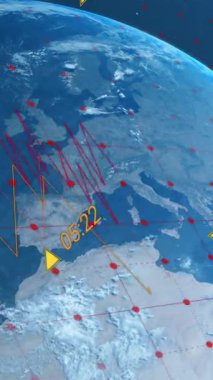 Veri işleme üzerinde dünyanın animasyonu. küresel iş ve dijital arayüz kavramı dijital olarak oluşturulmuş video.